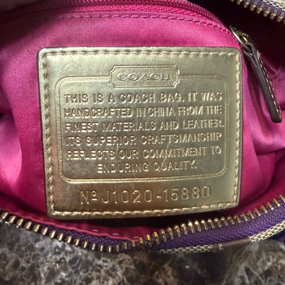 Coach Poppy Tartan Appliqué Groovy Shoulder Bag Brown Purple - Picture 5 of 17